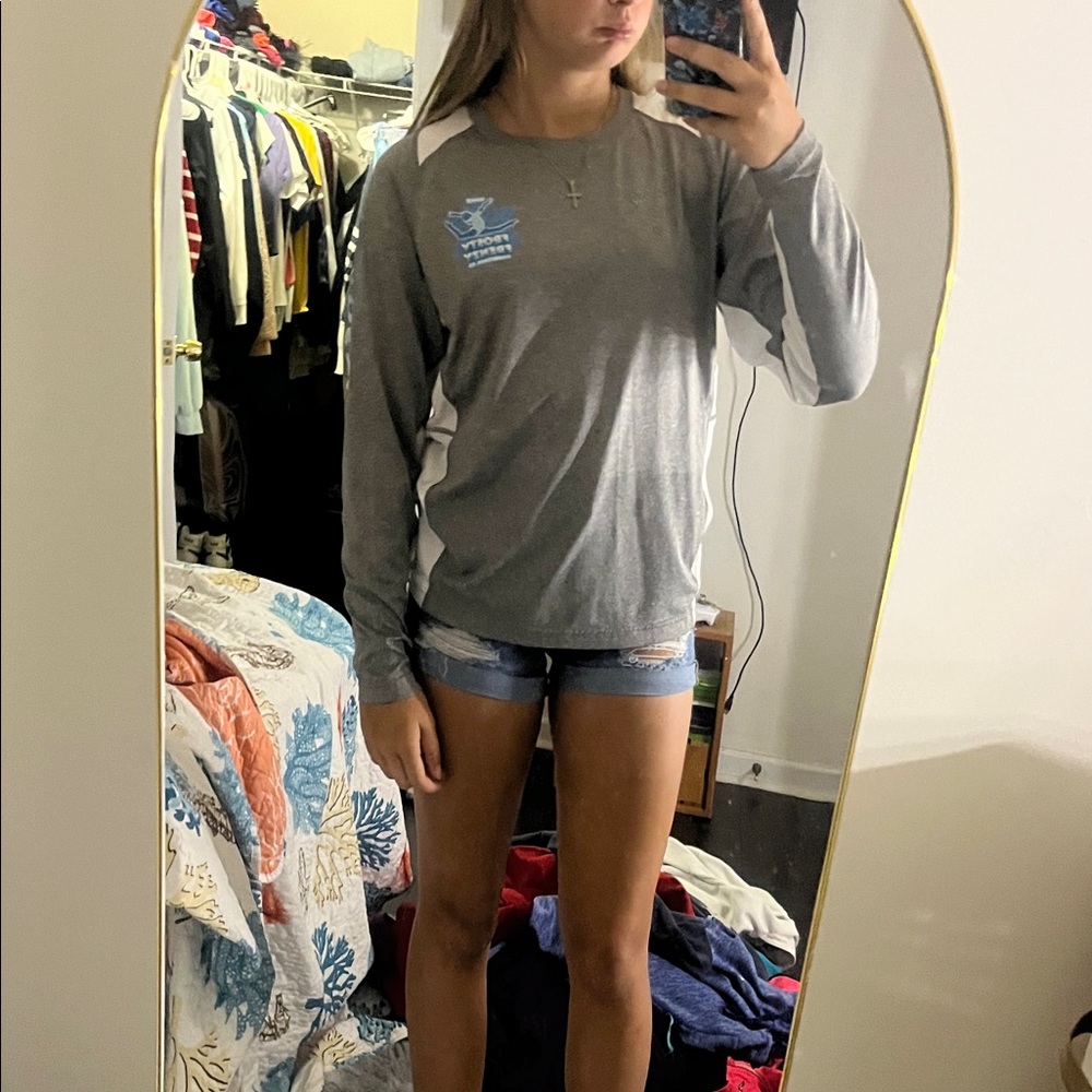 Sport-Tek Gray and White Long Sleeve Tee
